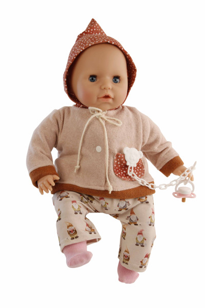 Schildkröt Manufaktur Baby Amy 45 cm mit Schnuller, Malhaar,blaue Schlafaugen, Kleidung rose Wichtel