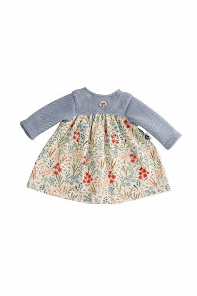 Kleid für Puppen 32-52 cm in blau/weiss