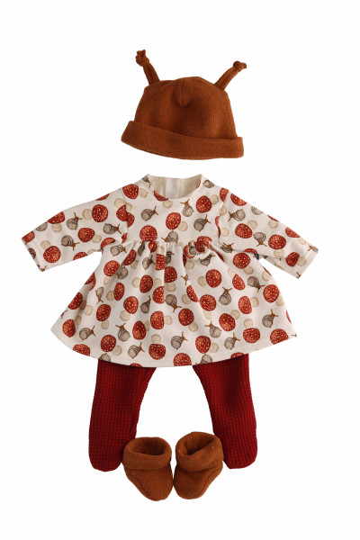 Kleidung zu Puppe 37 cm Lenchen/Strampelchen/Schlummerle, Kleidung weiss/rot mit Pilzen