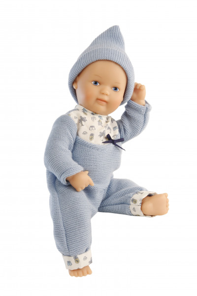 Schildkröt Manufaktur Kleidung zu Puppe Mein 1. Baby 28 cm Strickoverall blau/weiss