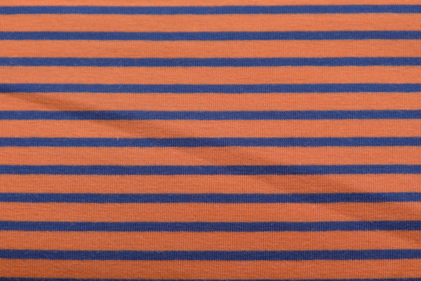 100% cotton jersey fabric orange with blue stripes