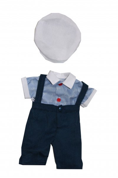 Anzug zu Stehpuppe 41 cm Schulkleidung blau/weiss