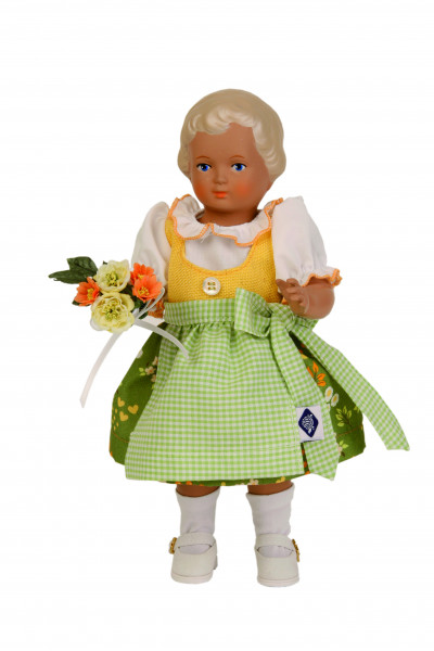 Schildkröt Manufaktur Puppe Ursel 25 cm von 1941 blonde Malhaare, Dirndl